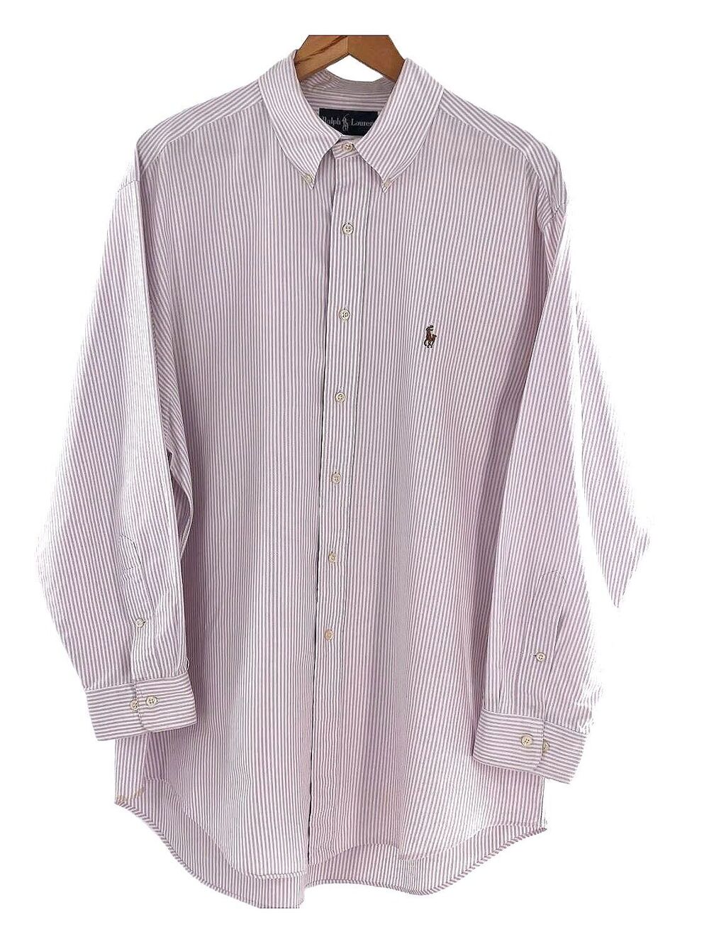 Ralph Lauren Lavendar Striped Shirt Button Down 17 34/35 Preppy Old Money Y2K